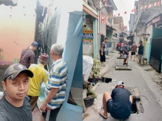 Warga RW 14 Kelurahan Babakan Sari menggelar kegiatan kerja bakti bersama di lingkungan RW 14.