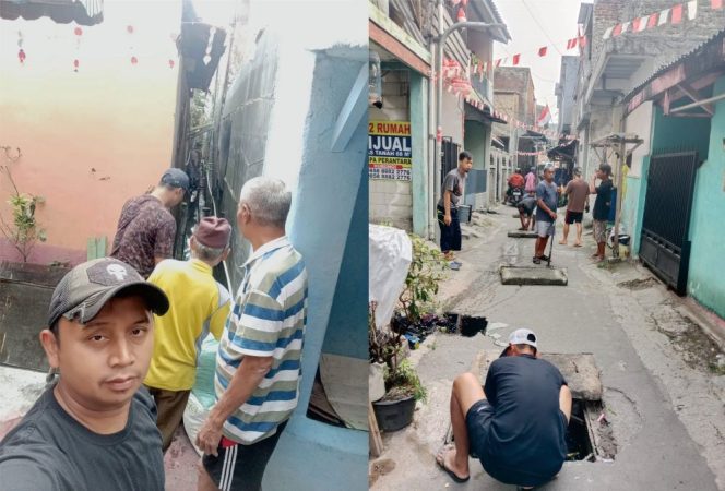 Warga RW 14 Kelurahan Babakan Sari menggelar kegiatan kerja bakti bersama di lingkungan RW 14.