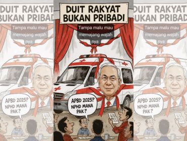 Ilustrasi Ambulans Ditempel Wajah Pejabat.