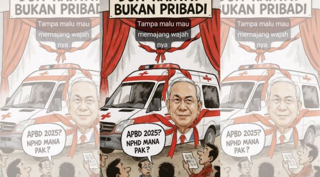 Ilustrasi Ambulans Ditempel Wajah Pejabat.