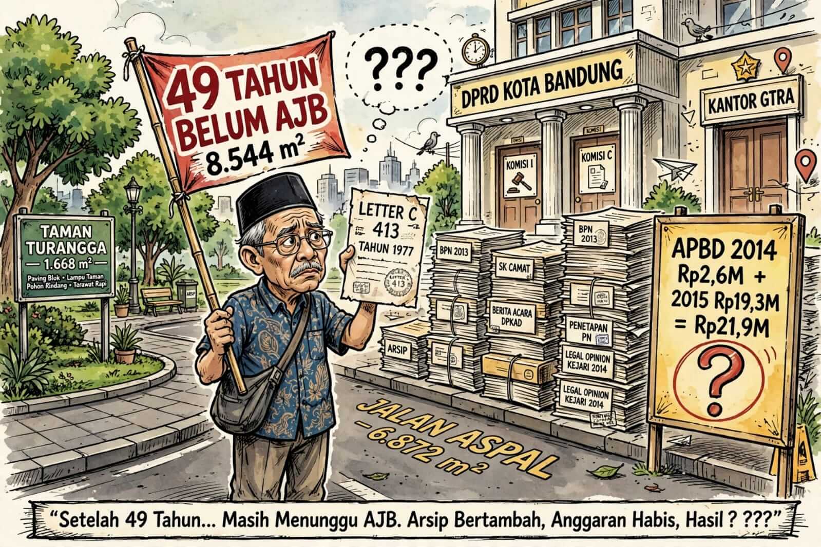 Ilustrasi lahan Letter C 413 Blok Sayang Kaak seluas 8.544 m2 yang sudah dipakai Pemkot sejak 1977 hingga 2026 (49 tahun) tanpa alas hak tuntas.